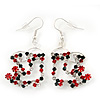 Funky Red/Green/Clear Diamante 'Christmas Stocking' Drop Earrings In Silver Plating - 4.5cm Length