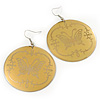 Gold Round 'Butterfly' Drop Earrings - 6cm Length