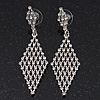 Clear Crystal Diamond Shape Drop Earrings In Rhodium Plating - 6.5cm Length