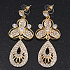 Stunning Crystal Filigree Drop Earring In Gold Plating - 6.5cm Length