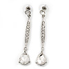 Silver Plated CZ Linear Drop Earrings - 6.5cm Length