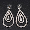 Bridal Clear Crystal Teardrop Earrings In Silver Plating - 5cm Length