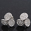 Silver Plated Crystal 'Trinity Circles' Stud Earrings - 1.5cm