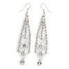 Silver Plated Diamante Chandelier Earrings - 9cm Length