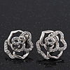 Silver Plated Crystal 'Bella Rosa' Rose Stud Earrings - 1.5cm