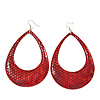 Woven Teardrop Statement Hoop Earrings (Red) - 10.5cm Length