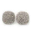 Square Pave-Set Crystal Stud Earrings In Rhodium Plating - 2cm Length
