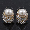 Gold Plated Swarovski Crystal Simulated Pearl Stud Earrings - 18mm Length