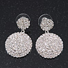 Bridal Pave-Set Clear Crystal Round Drop Earrings In Rhodium Plating - 3.5cm Length