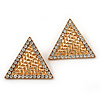 Gold Plated Textured Diamante Triangular Stud Earrings - 2.5cm Length