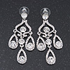 Bridal Clear Crystal Chandelier Earrings In Rhodium Plating - 6cm Length