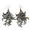 Boho Transparent/ Hematite/ Brown Glass Bead Drop Earrings In Silver Plating - 7cm Length