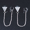 Two Piece Triangular Stud & Chain Ear Cuff In Silver Plating