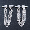 Faux Flesh Tunnel Spikes With Dangle Chains (Silver Plated) - 6cm Drop