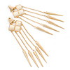 Long Milky White Acrylic Bead Spike Dangle Earrings In Gold Plating - 12cm Length