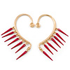 One Pair Dangle Magenta Spike Hook Cuff Earring In Gold Plating