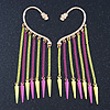 One Pair Dangle Neon PInk/ Neon Yellow Spike Hook Cuff Earring In Gold Plating - 6.5cm Length
