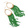 Gold Plated Hoop Earrings With Green Chains - 12cm Length