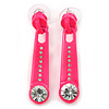 Deep Pink Crystal 'Zipper' Stud Earrings In Silver Tone - 45mm Length