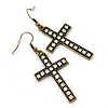 Burn Gold Crystal 'Cross' Drop Earrings - 60mm Length