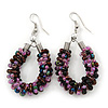 Handmade Glass Bead Oval Drop Earrings In Silver Tone (Purple, Pink, Brown) - 60mm Length
