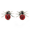 Small Red Crystal 'Spider' Stud Earrings In Silver Plating - 12mm Across