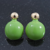 Teen Lime Green Enamel Dome Shaped Stud Earrings In Gold Plating - 20mm Length