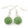 Light Green Crystal 'Ball' Drop Earrings In Silver Plating - 35mm Length