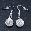 White Crystal 'Ball' Drop Earrings In Silver Plating - 35mm Length