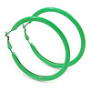 Large Lime Green Enamel Hoop Earrings In Silver Tone - 60mm Diameter