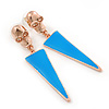 Blue Enamel Triangular Skull Drop Earrings In Gold Plating - 65mm Length