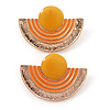 Yellow, Orange Enamel 'Half Moon' Egyptian Style Stud Earrings In Gold Plating - 45mm Width
