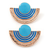 Light Blue Enamel 'Half Moon' Egyptian Style Stud Earrings In Gold Plating - 45mm Width