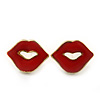 Children's/ Teen's / Kid's Small Red Enamel 'Lips' Stud Earrings In Gold Plating - 13mm Width