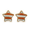 Children's/ Teen's / Kid's Tiny White/ Orange Enamel Stripy 'Star' Stud Earrings In Gold Plating - 8mm Diameter