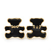 Children's/ Teen's / Kid's Tiny Black Enamel 'Teddy Bear' Stud Earrings In Gold Plating - 8mm Length