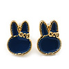 Children's/ Teen's / Kid's Tiny Navy Blue Enamel 'Bunny' Stud Earrings In Gold Plating - 10mm Length