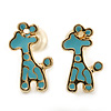 Children's/ Teen's / Kid's Small Light Blue Enamel 'Giraffe' Stud Earrings In Gold Plating - 10mm Length
