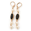 Vintage Inspired Simulated Pearl Beaded Drop Earrings With Leverback Closure In Gold Tone - 55mm Length