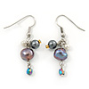 Black, Purple Cluster Freshwater Pearl Drop Earrings In Silver Tone - 40mm L