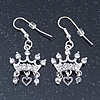 Silver Plated Clear Crystal 'Crown' Drop Earrings - 45mm Length
