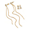Gold Plated Tassel Drop & Crystal Stud Earring Set - 10cm Length