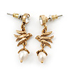 Vintage Inspired Swallow With Freshwater Pearl Drop Earrings In Gold Tone - 35mm Length