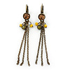 Vintage Inspired Diamante Bead, Chain Tassel Drop Earrings With Leverback Closure In Bronze Tone - 60mm Length