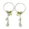Silver Tone Hoop With Pale Green Bead Chain Dangle - 70mm Length