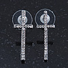 Rhodium Plated Clear Austrian Crystals 'Cross' Stud Earrings - 30mm Length
