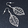 Light Silver Tone Leaf Drop Earrings - 55mm L