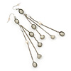 Long Chain Milky White Bead Dangle Earrings In Antique Silver Metal - 11.5cm Length