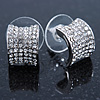 Small C Shape Clear Austrian Crystal Stud Earrings In Rhodium Plating - 12mm L