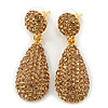 Bridal, Prom, Wedding Pave Light Topaz Coloured Austrian Crystal Teardrop Earrings In Gold Plating - 48mm Length